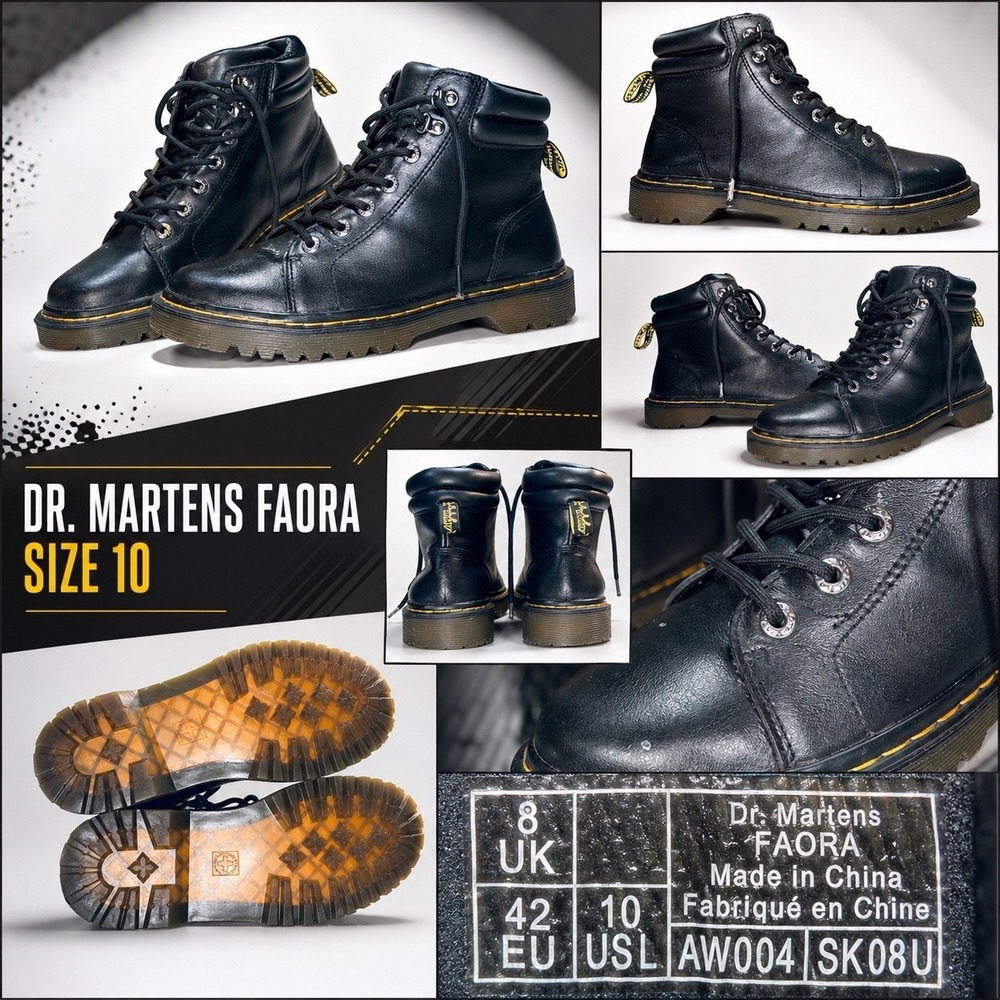 Dr Martens Faora AW004 Black Leather Lace Up Ankle Boots Womens US 10 EU 42